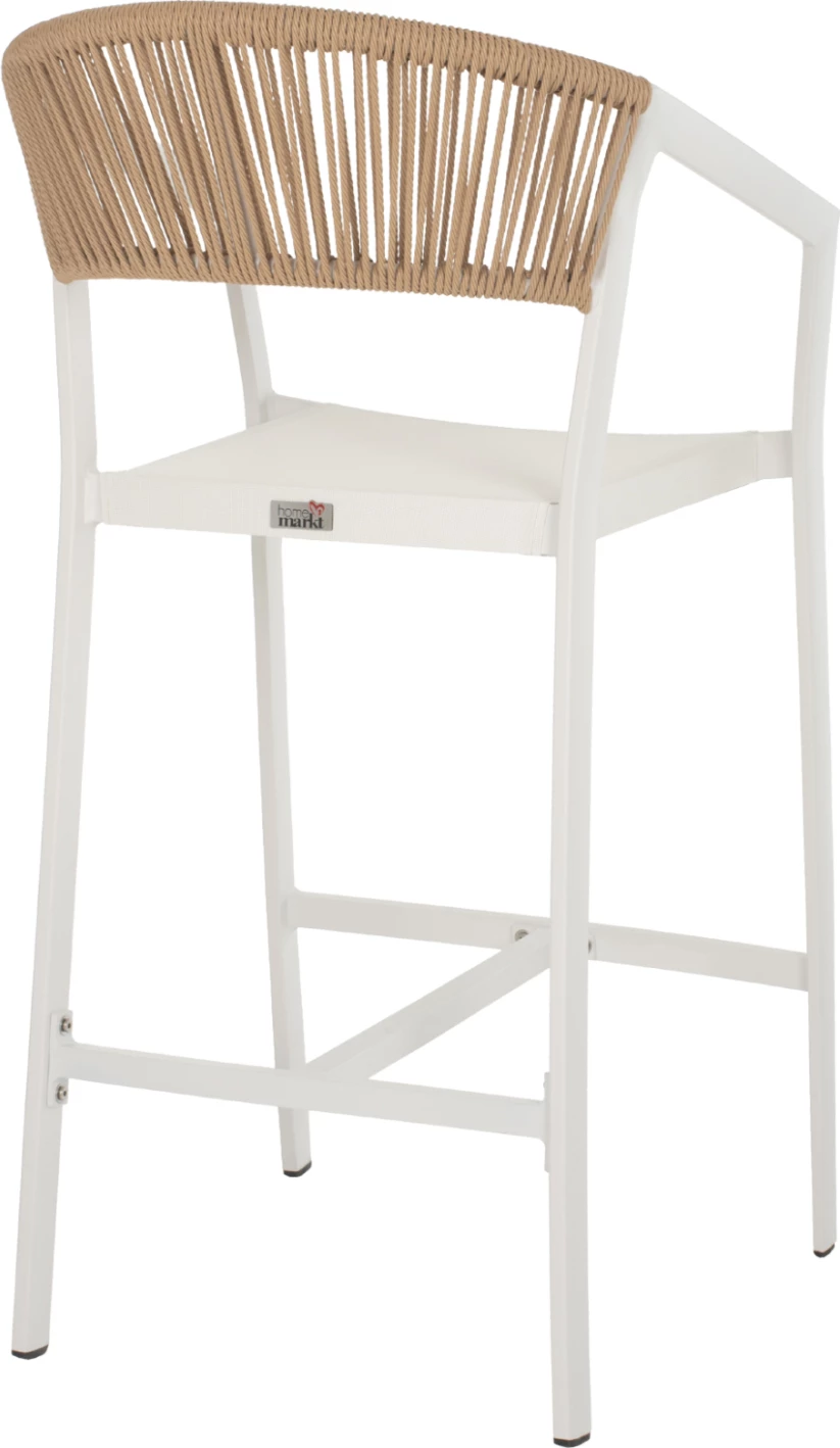 Barski stol aluminijast z nasloni bele barve PE rattan hrbtni del tekstilni sedež 56x58x105Hcm.FH5892.02