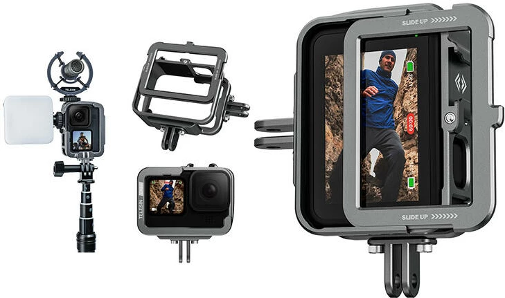 Aluminijasto ohišje za GoPro Hero 12/11/10/9, s vertikalnim adapterjem, sivo, Telesin GP-FMS-G11-TZ