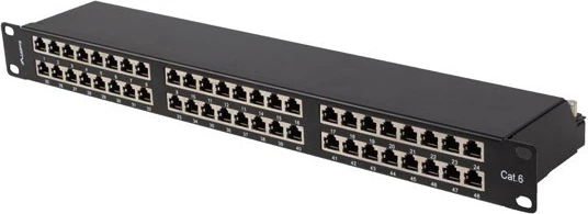 Patch panel Lanberg PPS6-1048-B, 19" 1U, kategorija 6, ekraniran FTP, 48 vrat, črn