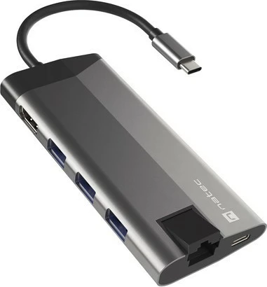Večvratna priključna postaja Natec Fowler Plus, NMP-1690, 8 vhodov, USB-C PD, HDMI 4K, RJ45, SD/microSD, siva