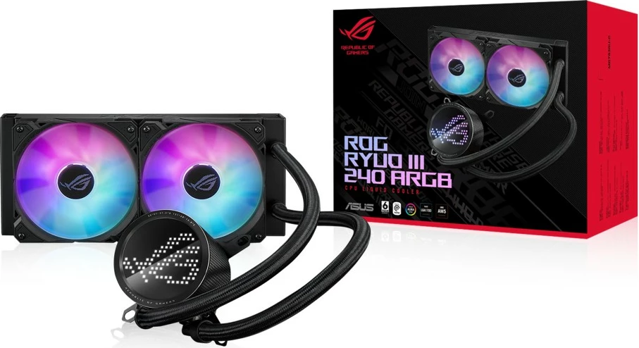 Hladilnik za procesor z vodnim hlajenjem ASUS ROG Ryuo III 240 ARGB, 240 mm, 2x12 cm, LED, črn