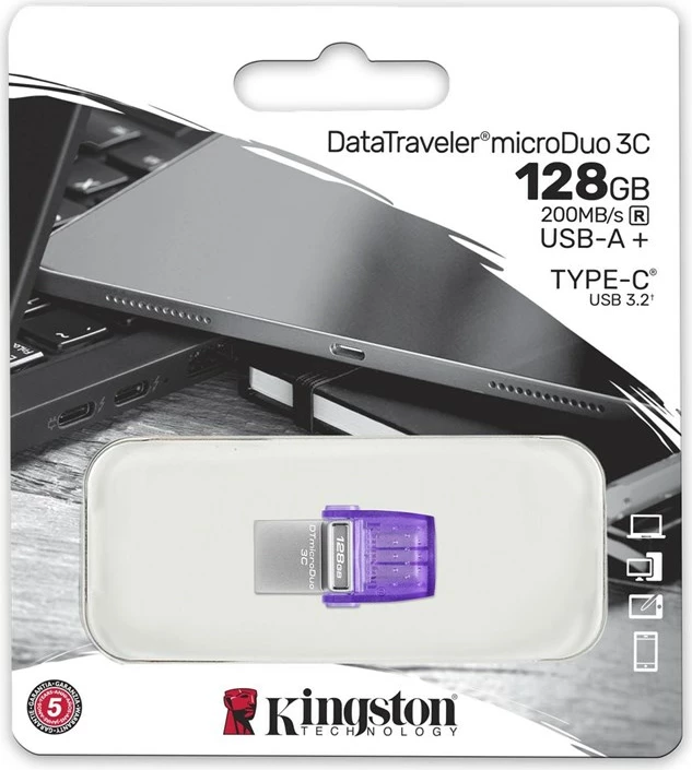 USB ključek Kingston, USB Type-A/C 3.2 Gen 1, 64 GB, vijoličen/srebrn