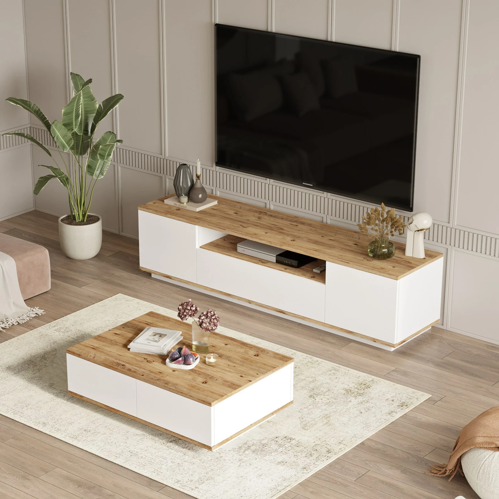 Komplet pohištva za dnevno sobo Skye Decor, Fr17-Aw, atlantska borovina in bela