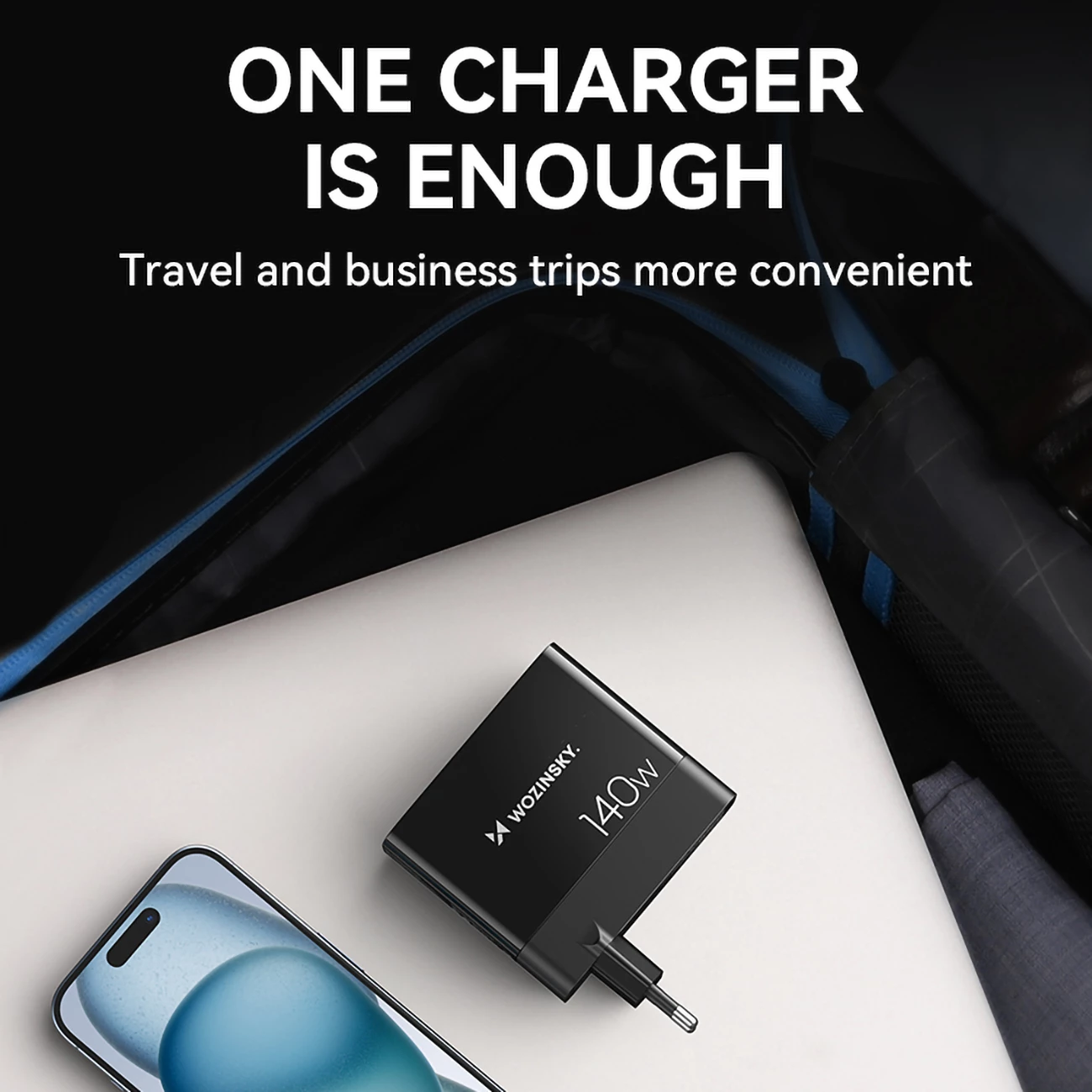Stenski polnilec 140W, 3x USB-C, 2x USB-A, črn, Wozinsky CGWCB