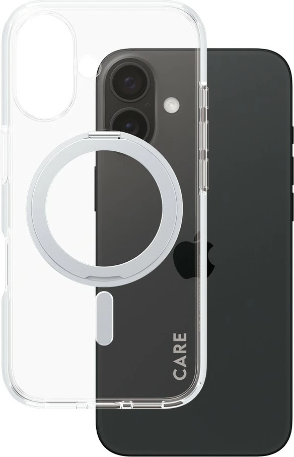 Prozoren zaščitni ovoj PanzerGlass CARE Case, MagSAFE, srebrna stojalka, za iPhone 16
