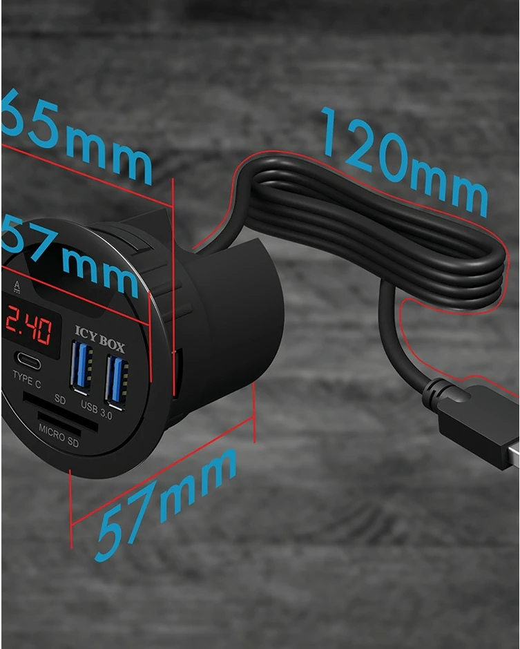 USB razširitveni hub z bralnikom kartic ICY BOX IB-HUB1404, 2x USB 3.0, Type-C, črn
