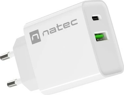 Omrežni polnilec Natec Ribera NUC-2061, 20 W, 1x USB-A + 1x USB-C, bel