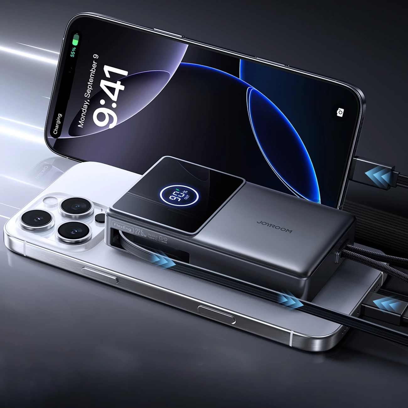 Prenosna baterija Joyroom JR-PR1, 10000 mAh, s priključnim kablom USB-C, 22.5W, črna