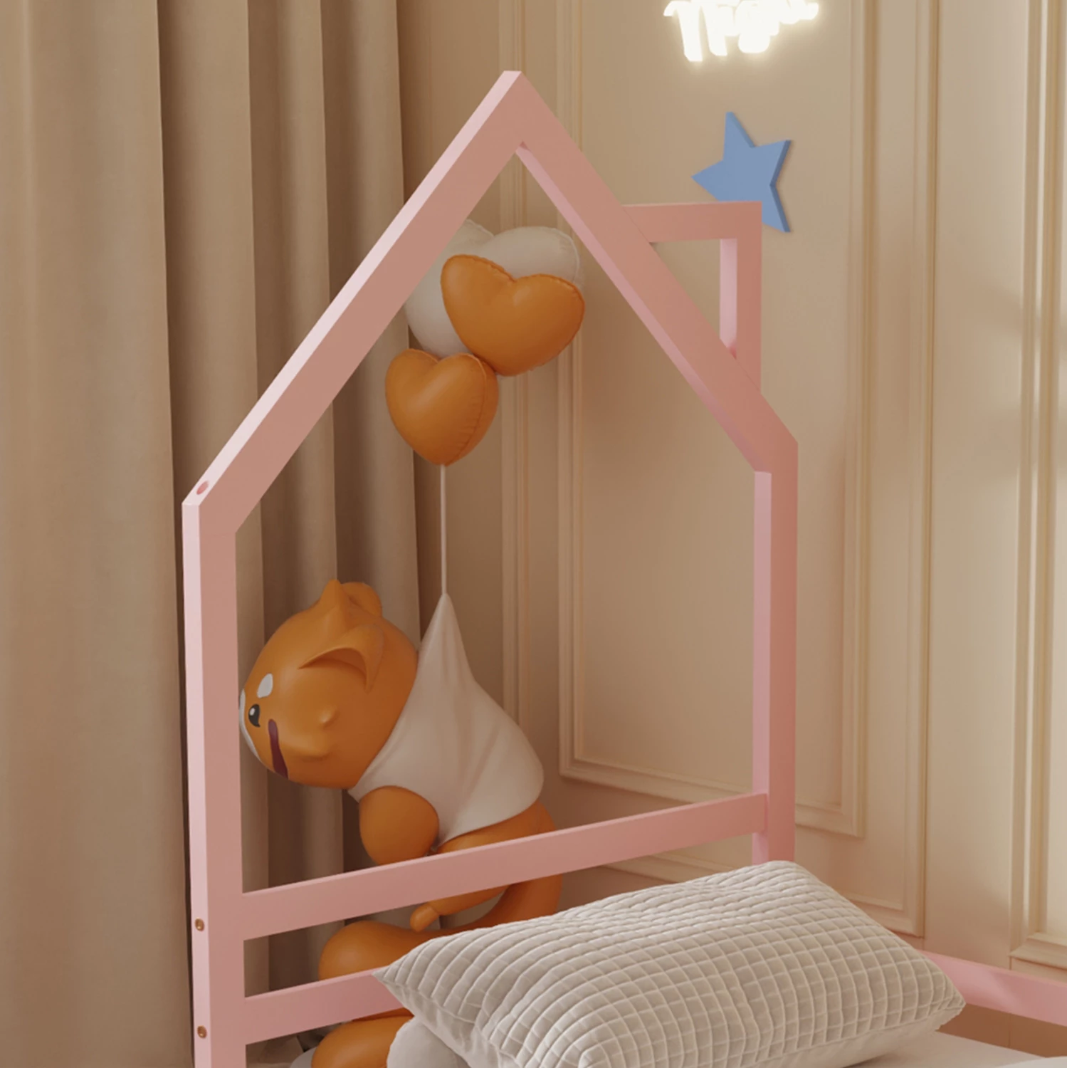 Postelja za otroke HOUSER FH676.06 t.MONTESSORI iz masivnega borovega lesa v roza barvi - 190x90cm