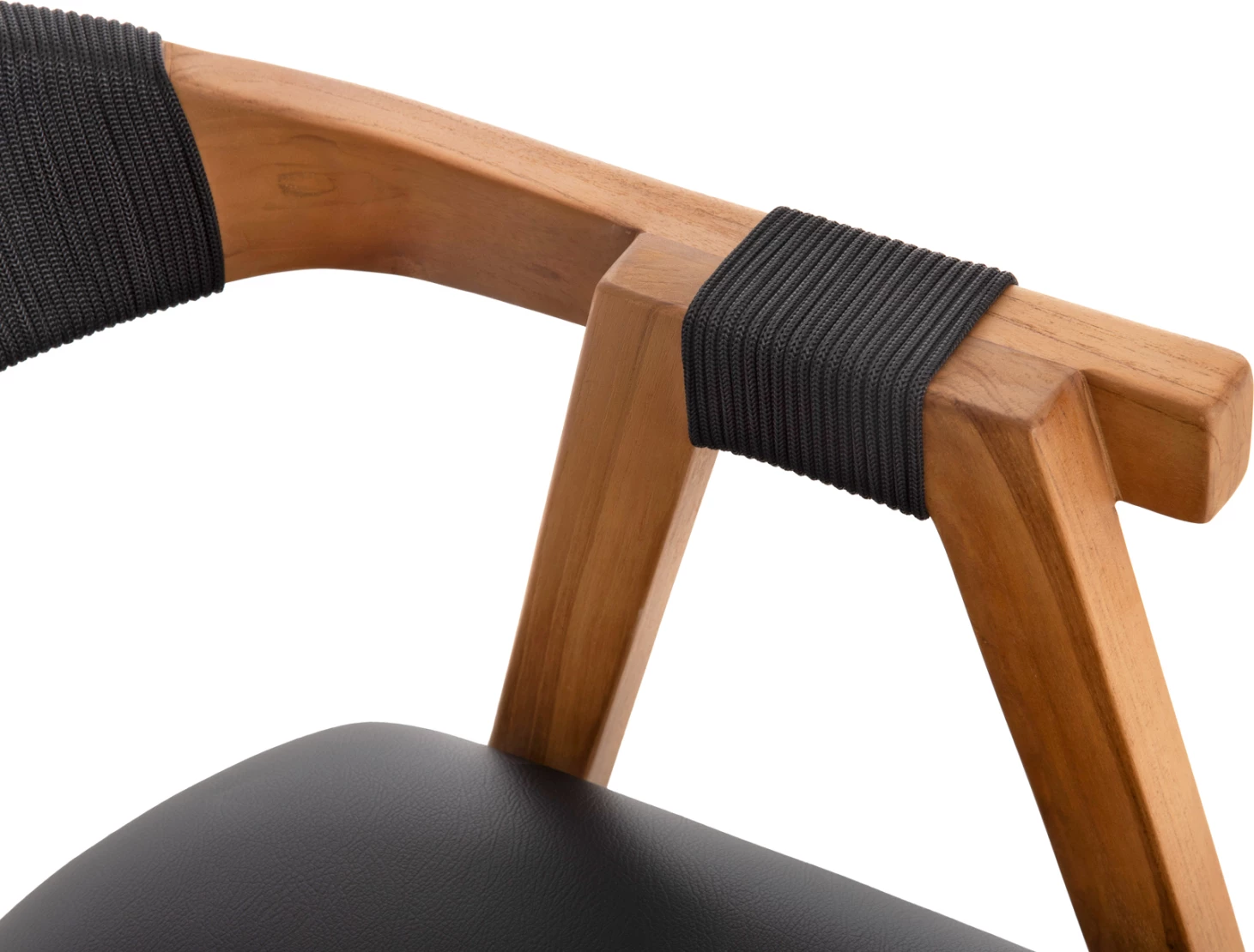 Jedilni naslanjač RIMINI FH9867.02 iz tikovine v naravni-črni vrvi in PU sedežu 60x61x76H cm