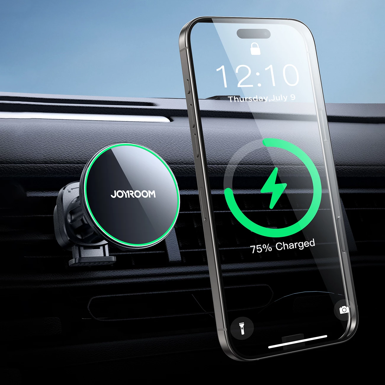 Magnetni nosilec za avto z brezžičnim polnjenjem Qi2 15 W, Joyroom JR-ZS412, za rešetko zračnika, MagSafe magneten, USB-C, združljiv 4,7–7", črn