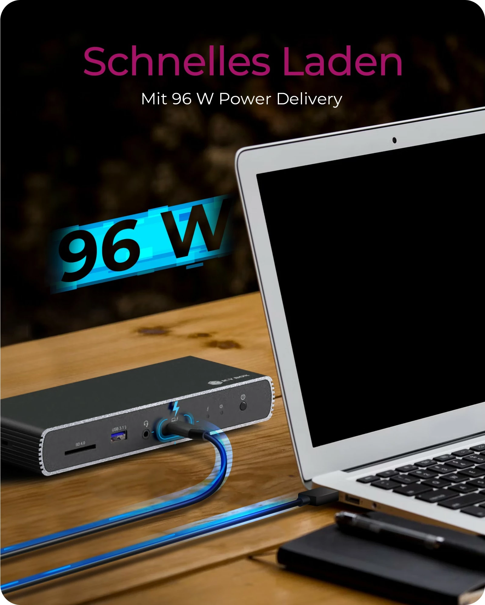 Dokirna postaja Thunderbolt 4, 96W, 2x zaslon, SD, Ethernet, ICY BOX IB-DK8801-TB4, antracitno črna