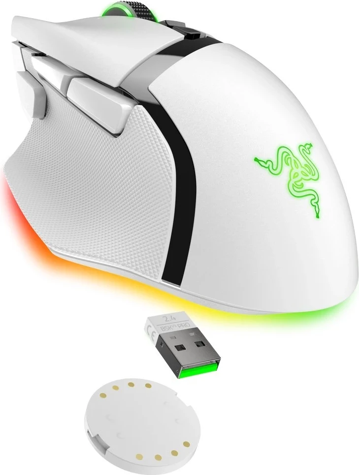 Ergonomski igralni miš Razer Basilisk V3 Pro, RGB, brezžična, bela
