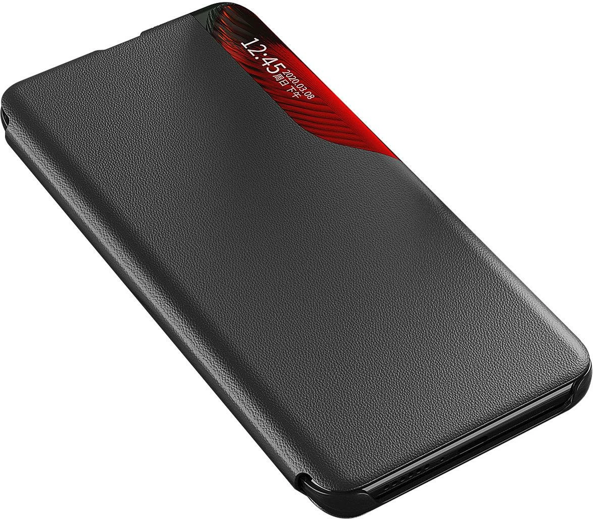 Etui za Samsung Galaxy A73 Hurtel Eco Leather View, pokrov in stojalo, rdeč