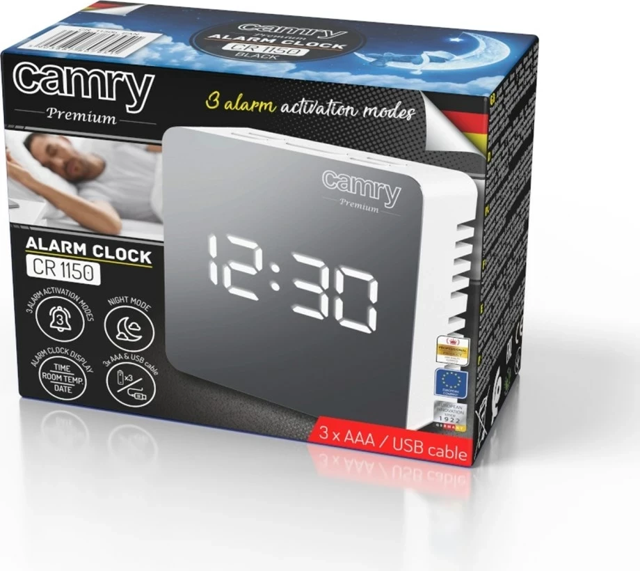 Budilka Adler CAMRY CR 1150w z LED zaslonom, črna