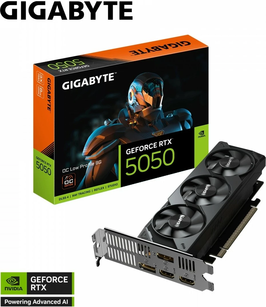 Grafična kartica Gigabyte GeForce RTX 5050 Low Profile OC, 8GB GDDR6, 128-bit, 3 ventilatorji