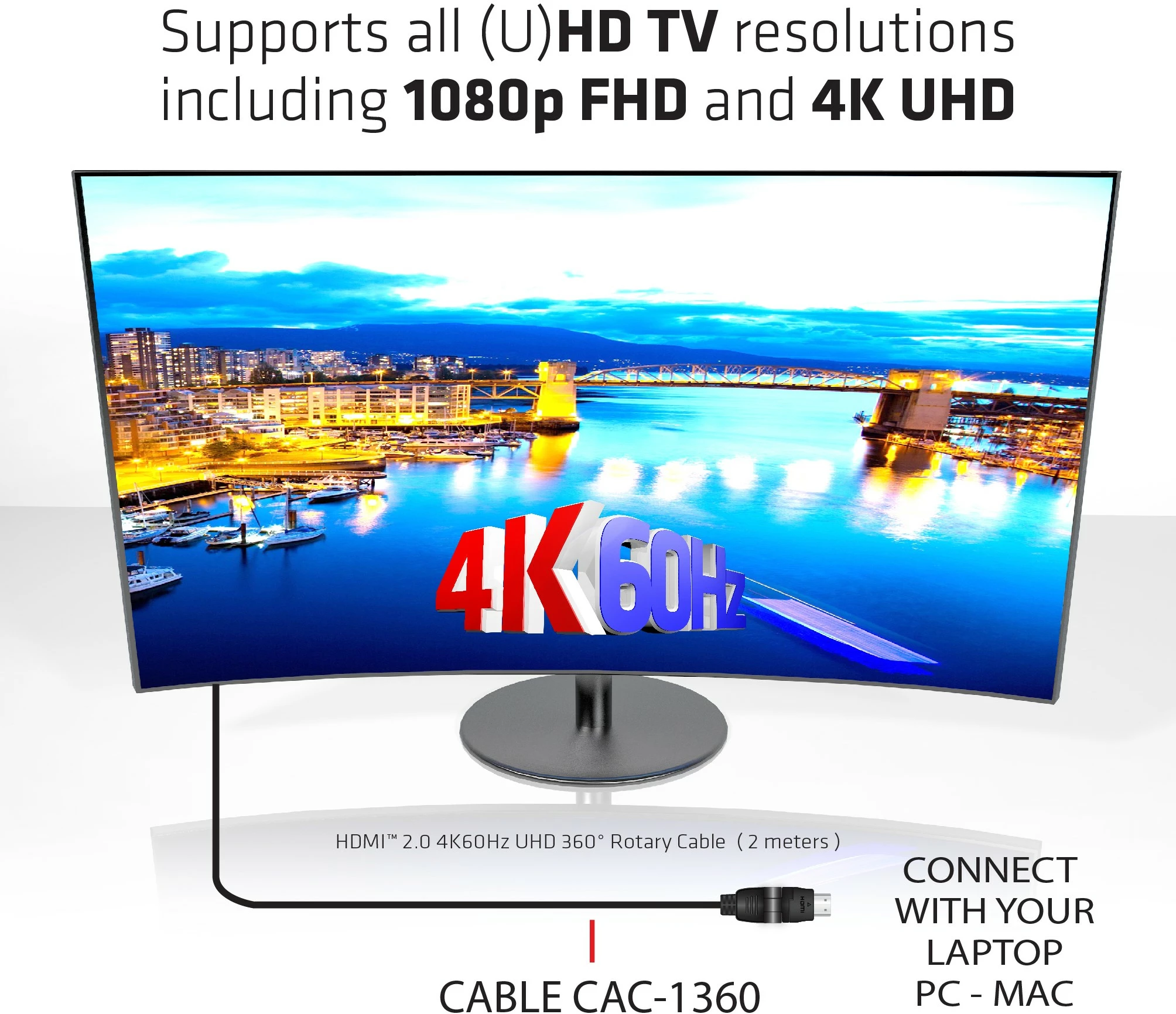 HDMI kabel Club3D 2.0, 2 m, vrtljiv, črn