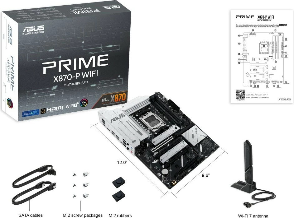 Matična plošča PRIME X870-P Wi‑Fi Asus, podnožje AM5, DDR5, ATX, črna