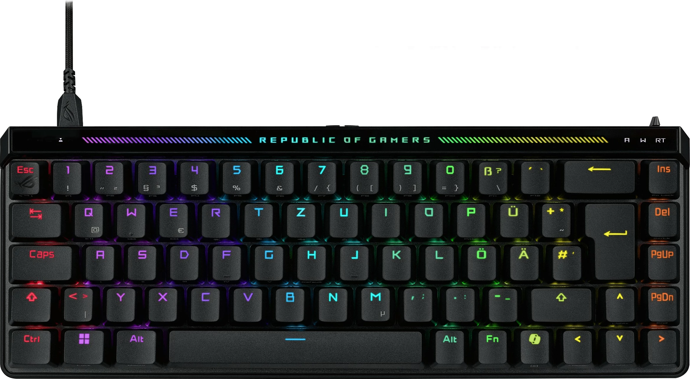 Kompaktna gaming tipkovnica ROG Falchion Ace HFX, ASUS, 65%, ROG HFX Magnetic, RGB LED, USB, črna