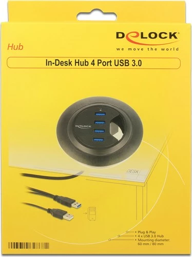 USB razdelilec DeLOCK 62868, 4 vrat, USB 3.2 Gen 1, 0,95 m, črn