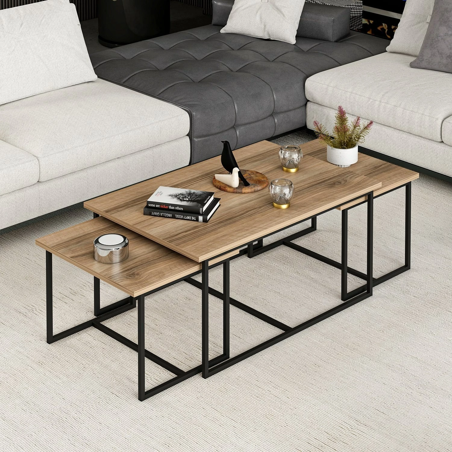 Set prekrivajočih miz Levada, Hanah Home, rjave barve, 3 kosi