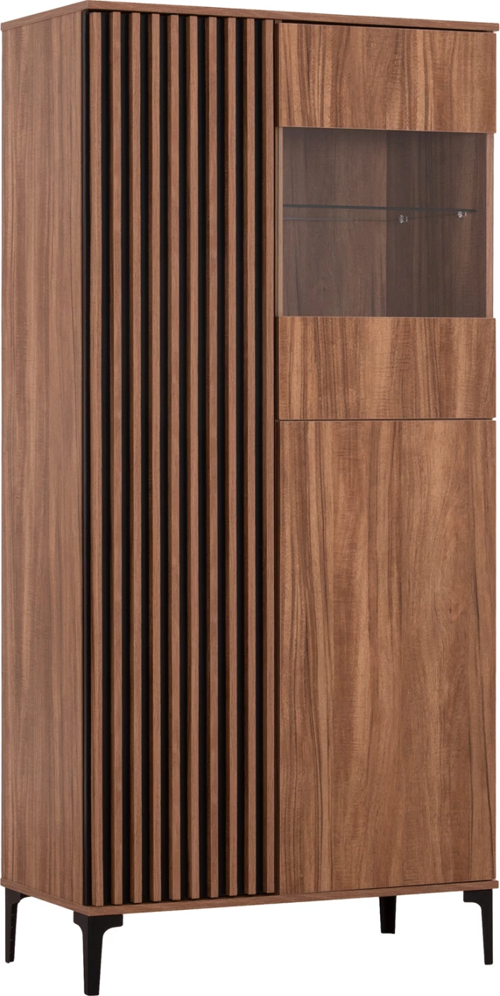Vitrina serije HARRY FH18011.01 melamin v naravni barvi lesa-črna 90x40x185H cm