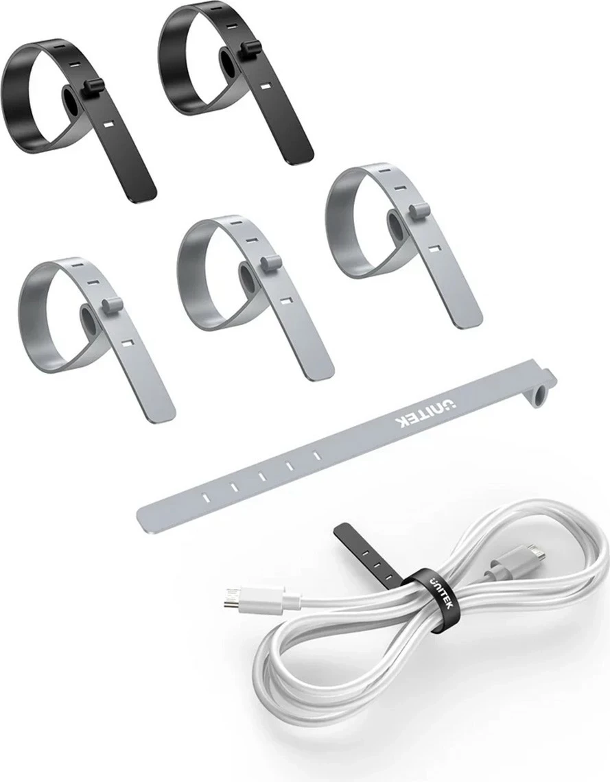 Silikonski trakovi za kable Unitek, 5 kosov, črno/sivi