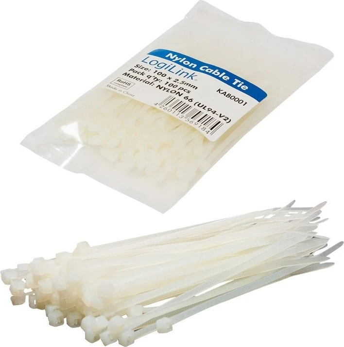 Komplet povezovalnih sponk za kable, LogiLink, 0,1 m, bel