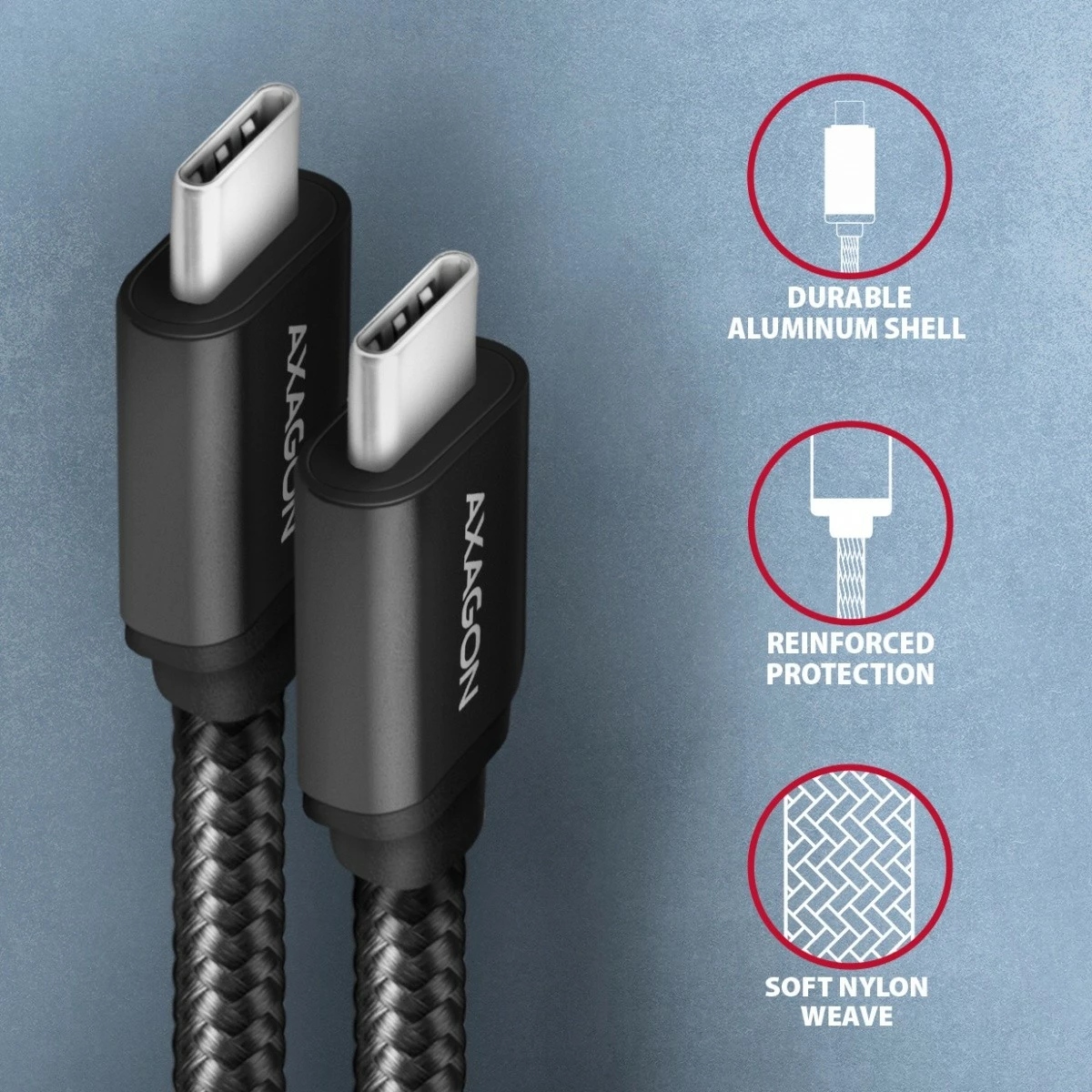 USB-C kabel AXAGON BUCM3-CM20AB, 2 m, 60 W, črn