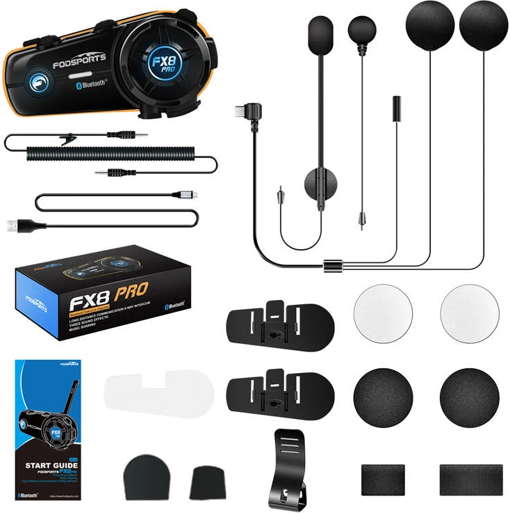 Interkom za motor Fodsports FX8 Pro, Bluetooth 5.0, črn