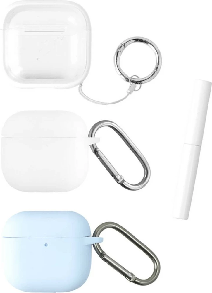 Zaščitni ovoj za AirPods, 4smarts Omega set, 3 kosa, bel/prozoren/moder