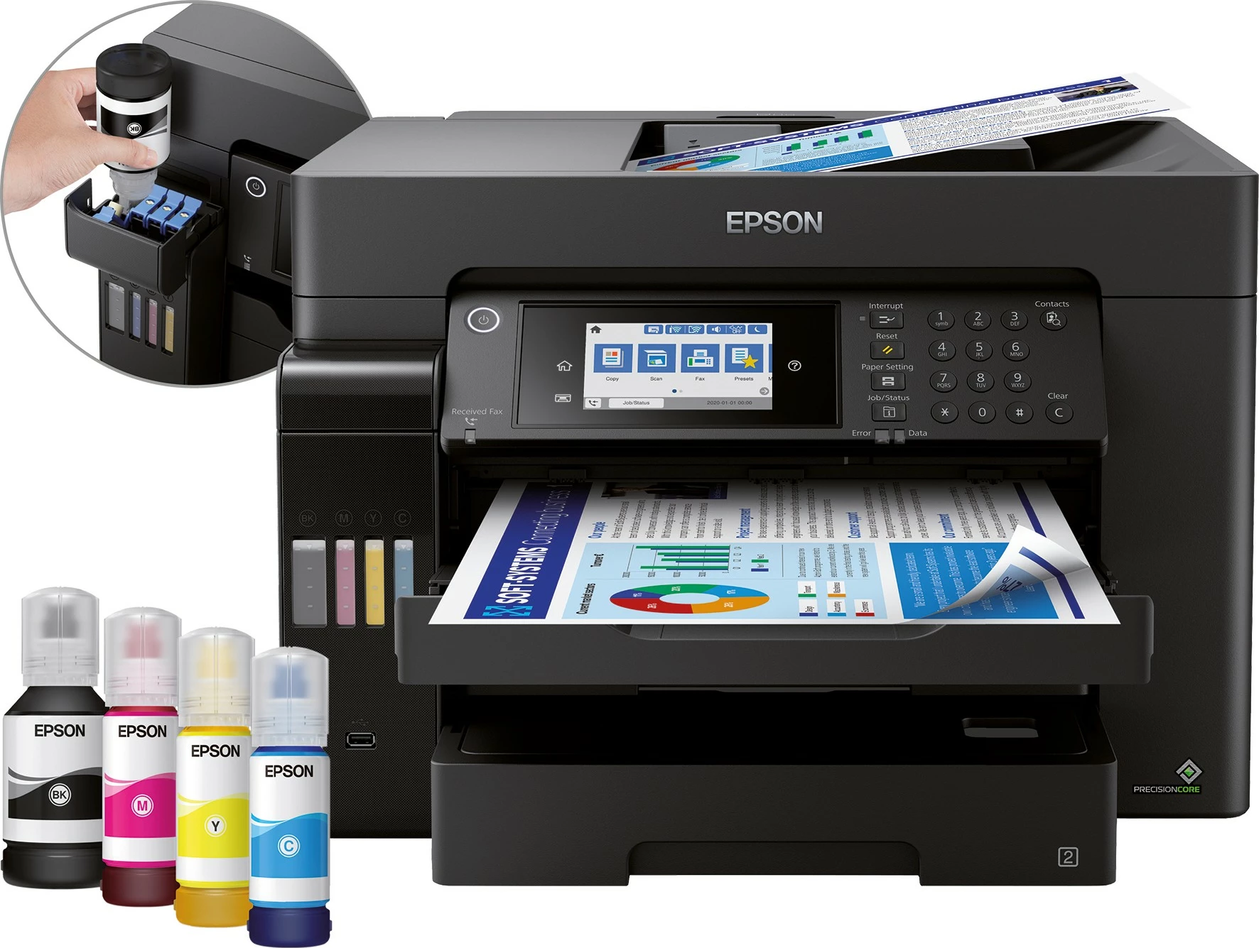 Večfunkcijski tiskalnik Epson EcoTank ET-16655, A3, Wi‑Fi, 550 listov, črn