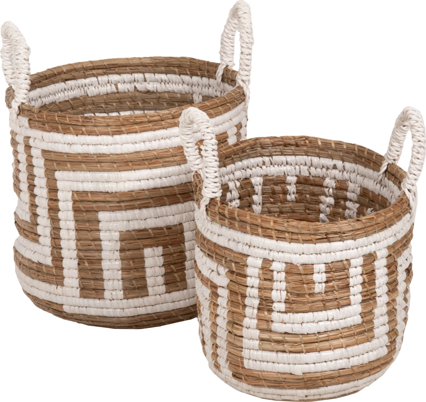 2-delni komplet dekorativnih košar FH7846.01 iz trave Mendong v naravno-beli barvi Φ36x32-40Hcm