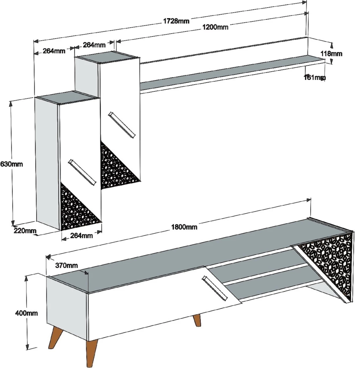 Sestava dnevne sobe FH11849.01 2 kosa melamin v naravnem hrastu