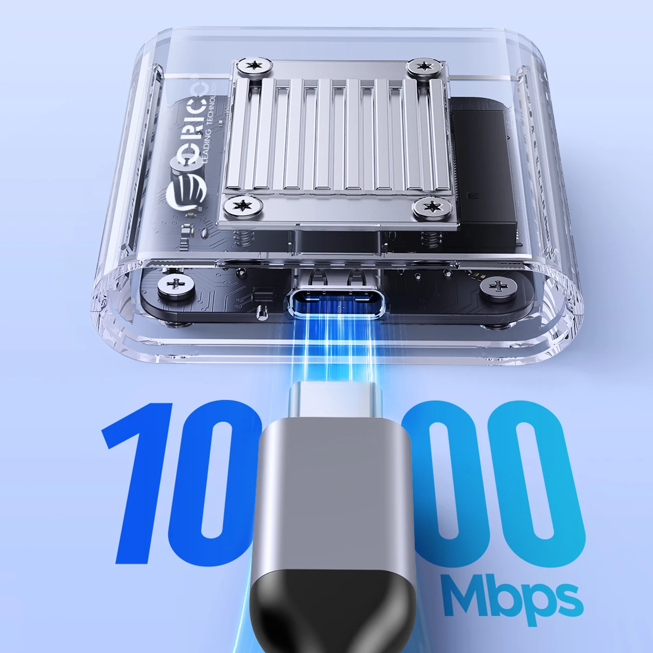 Računalniško ohišje za M.2 NVMe Orico TC20-M2-10G, USB-C 3.2, prozorno