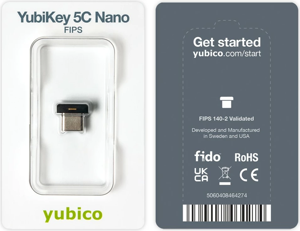 Varnostni ključ Yubico YubiKey 5C Nano FIPS, USB Type-C, črn