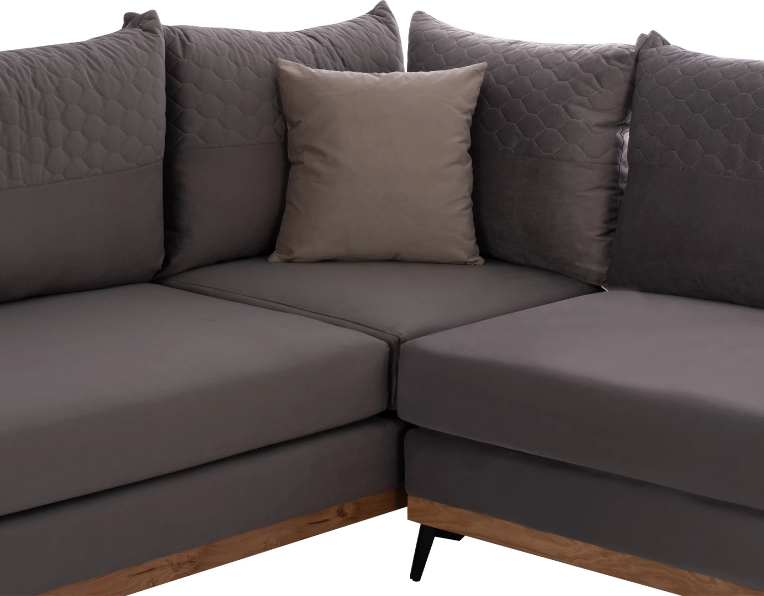 Kotna sedežna garnitura MESINA, siva, visoke noge, 2 kosa, levi kot, tkanina, odporna na madeže in vodo