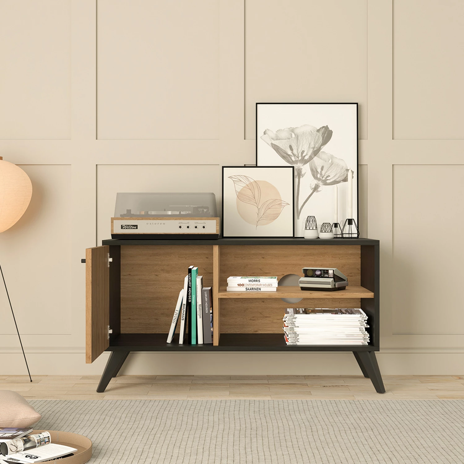 TV stojalo/omara KRUDEN FH9443.11 melamin v črno-naravni barvi 100x40x51Hcm