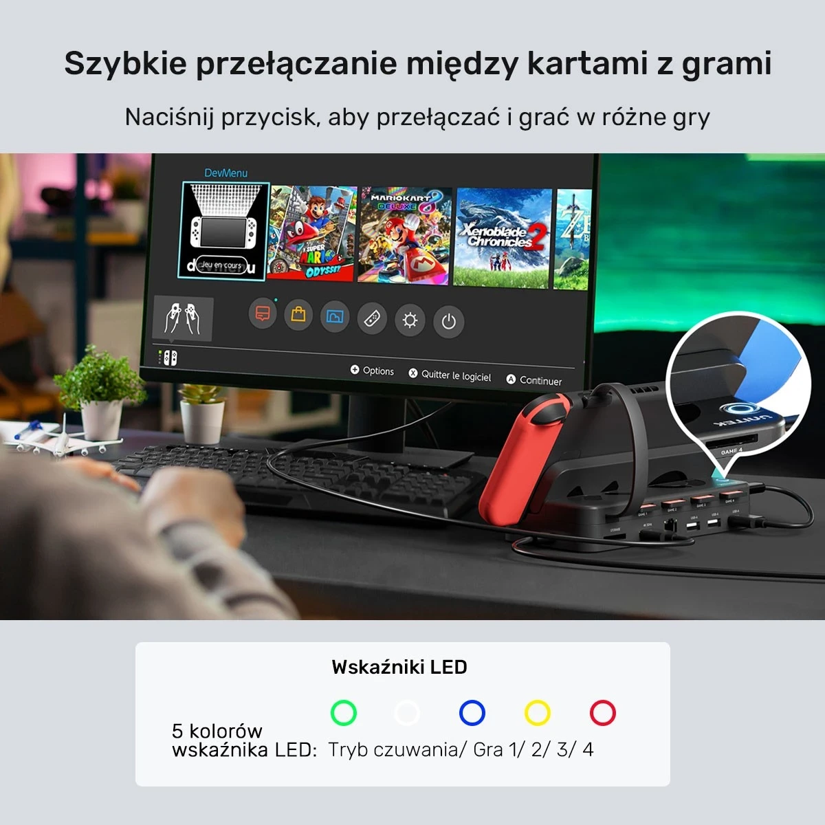 Stojalo za Nintendo Switch Unitek, 100W 4K, črno