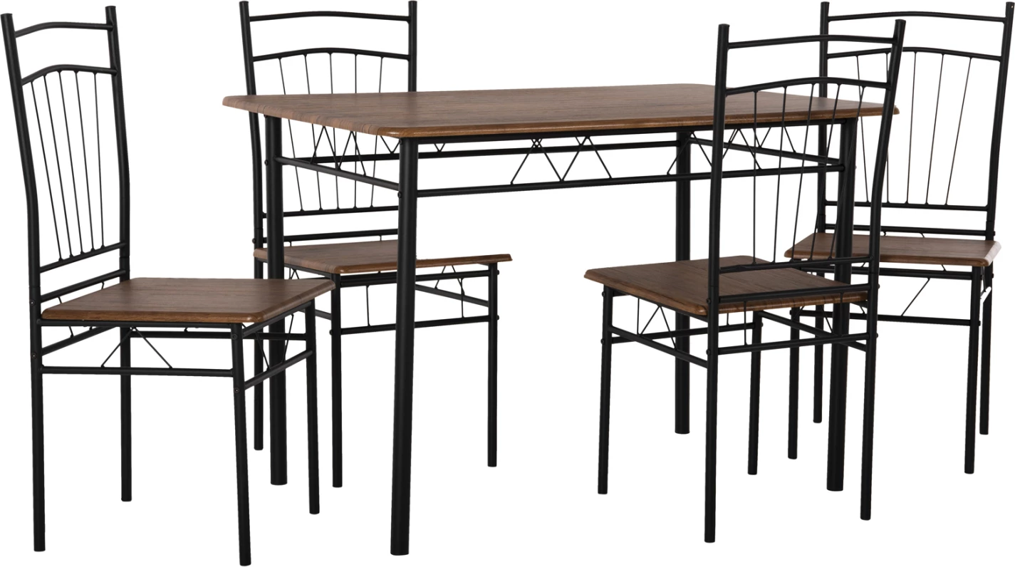 Jedilni set 5 kosov PEARY FH9416.11 črna kovina-MDF v barvi oreha 110x60x74Hcm