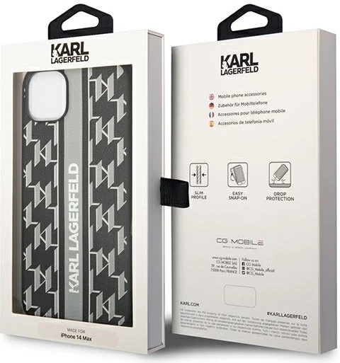 Ovitek za telefon za iPhone 14 Plus 6,7", Monogram Stripe, sivi - Karl Lagerfeld KLHCP14MPGKLSKG