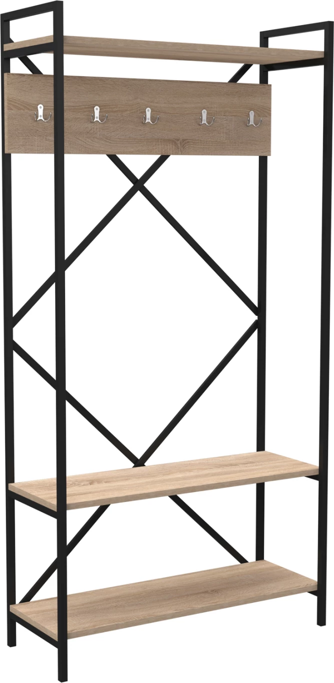 Pohištvo za vhod NAVIS FH18188 melamin v sonoma-črni kovinski okvir 90x34x180Hcm