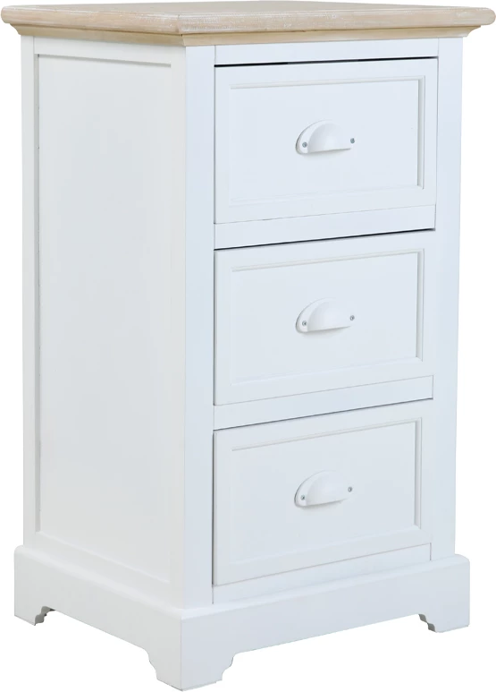Komoda s 3 predali Kimolos, 43x35x71 cm, bela-naravna