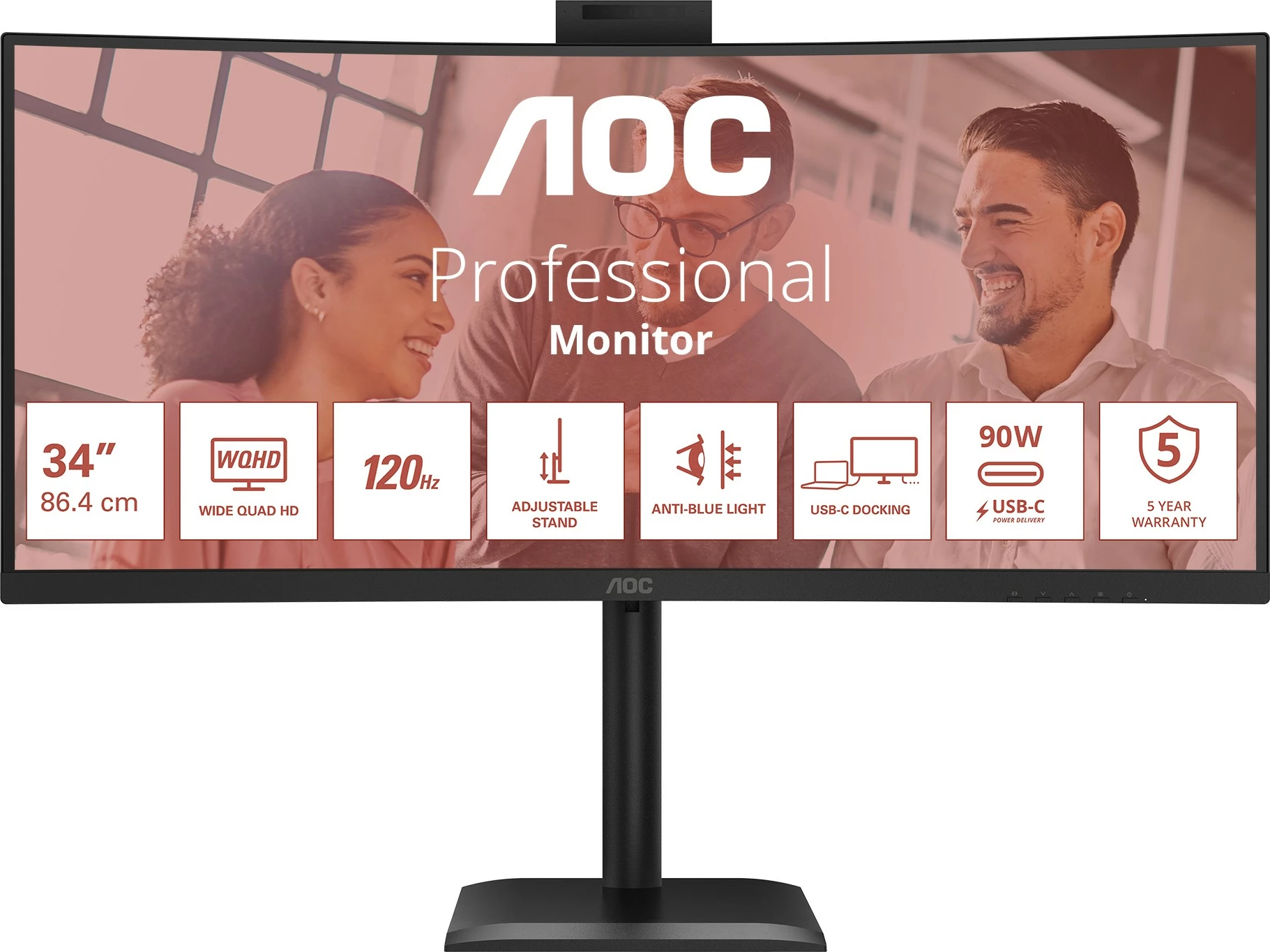 34-palčni ukrivljen WQHD monitor AOC CU34E4CV, 120 Hz, USB-C, črn