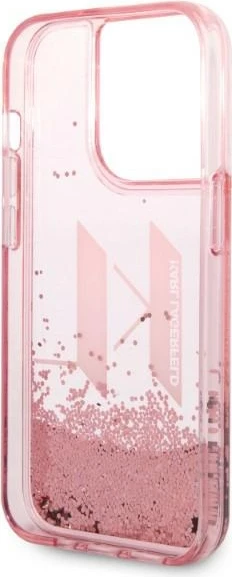Zaščitni etui z bleščicami v tekočini, Karl Lagerfeld Liquid Glitter Big KL za iPhone 14 Pro 6.1", roza