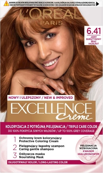 Barva za lase, Light Amber Brown (6.41) L'Oreal Paris Excellence Creme, ženska, 1 kos