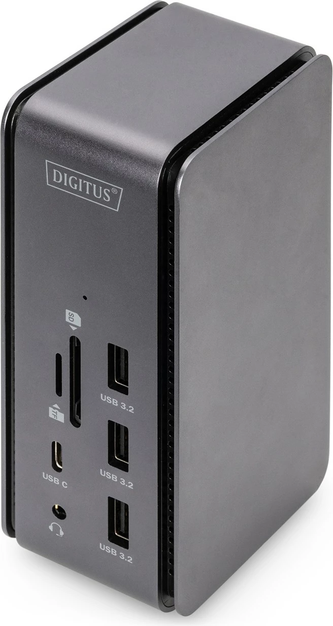 Stojalo za priklop Digitus, 1x DP, 1x HDMI, 2x USB-C, 3x USB 3.2, 3x USB 2.0, 2x čitalca kartic, 1x avdio, 1x RJ45, črno