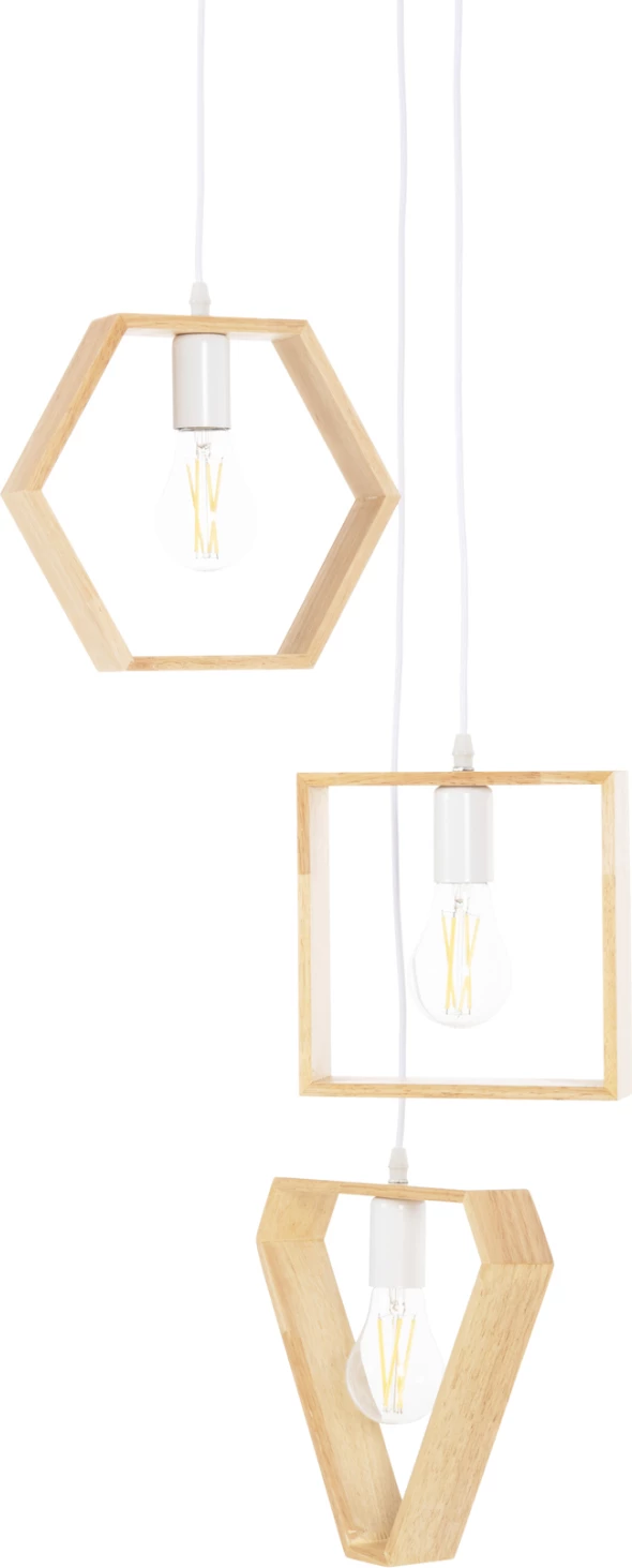 Stropna viseča svetilka FH4072 3-lučna lesene geometrijske oblike