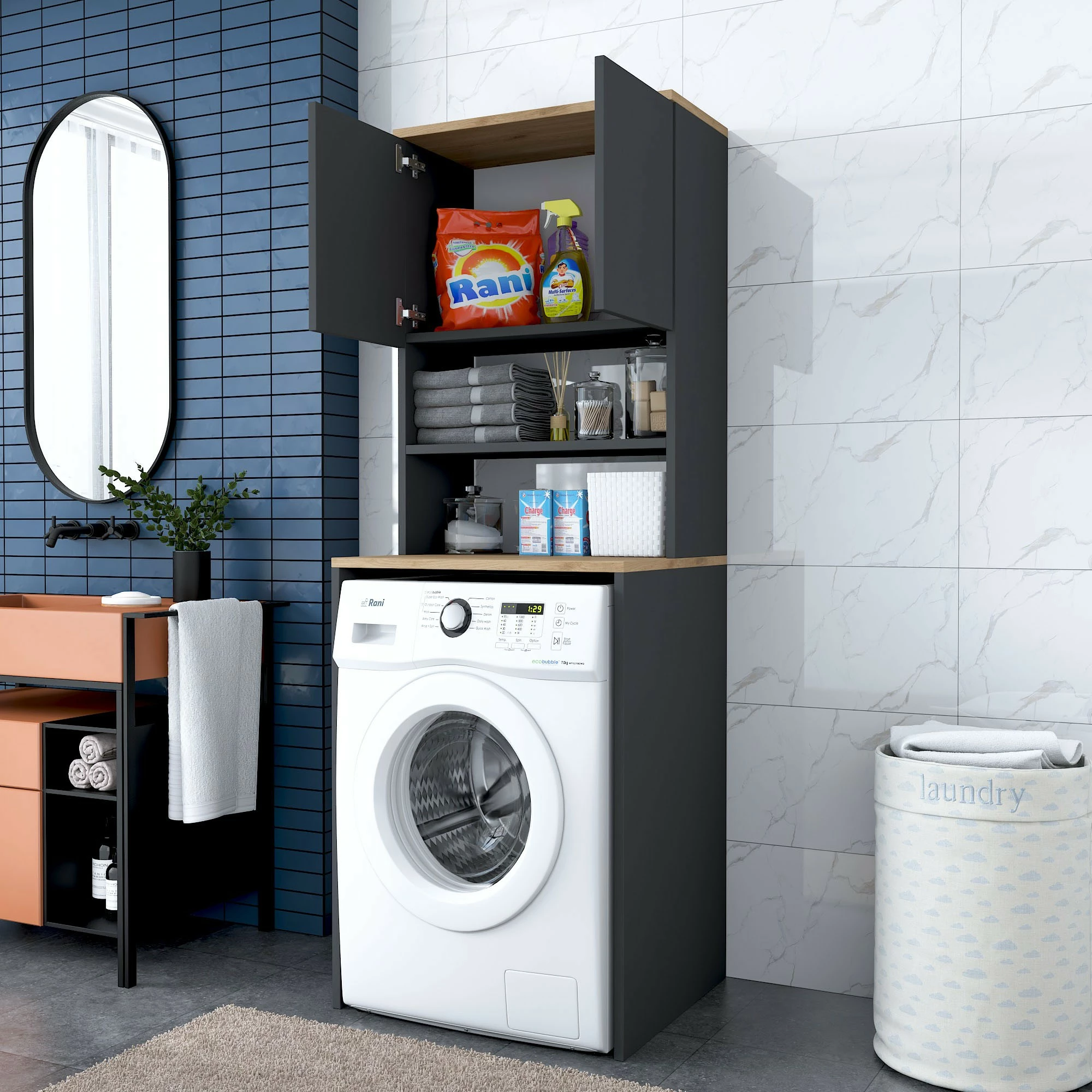 Omara za pralni stroj, barva oreh in antracit, Hanah Home KD101 - 2674