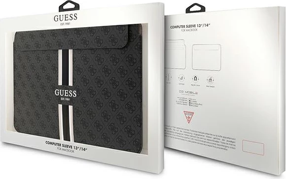 Ovitek za prenosnik Guess 4G Printed Stripes, do 14\", eko usnje, črn